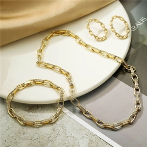 Necklace Bracelet Earrings Jewelry Copper Gold Plated Micro Inlaid Cubic Zirconia U-Shape Link Chain Vintage Minimalist Women