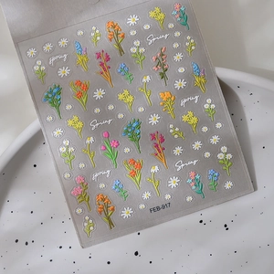 5D Embossed Nail Art Stickers Colorful Spring Flower Daisy Tulip Japanese Style DIY Manicure Decorations Adhesive Decals