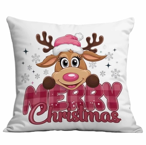 Christmas reindeer pillowcase with Merry Christmas text on a white background