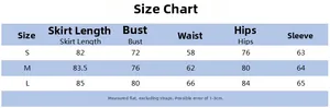 Detailed size chart table for women's slim fit dress with measurements in centimeters