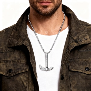 Axe Pendant Necklace Stainless Steel Vintage Hammered Texture Punk Rock Hip Hop Streetwear Jewelry For Men Silver Tone