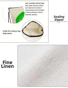 Detail view of large capacity makeup bag with linen texture and non-slip alloy zipper