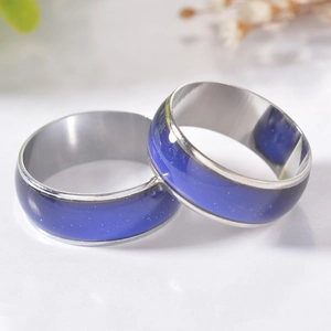 Polished 6mm thermochromic stainless steel color changing starry sky rings for couples
