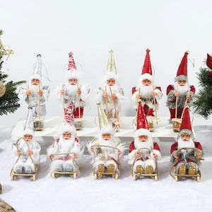 Santa Claus Doll Ornaments Fabric Plastic Wood Sleigh Skiing Standing Figurines Desktop Festive Decorations