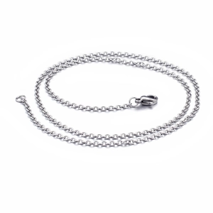 Classic silver stainless steel O-chain necklace with secure lobster clasp on white background
