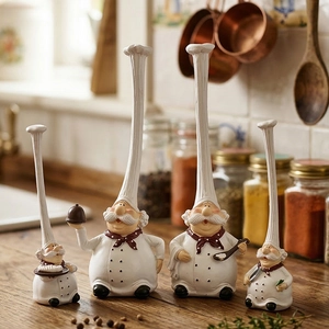 Set of four resin chef figurines with tall hats for European style restaurant decor