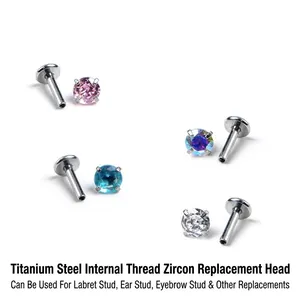 Titanium steel labret studs with sparkling zircon tops in four vibrant colors
