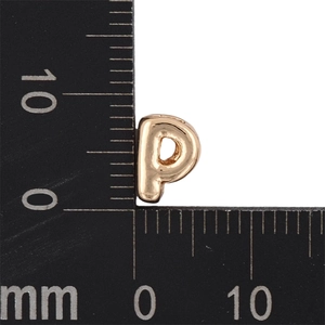 Detailed measurement of KC gold bubble letter P charm showing 8mm height on a scale