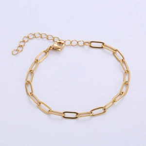 Minimalist gold stainless steel paperclip chain bracelet with adjustable lobster clasp