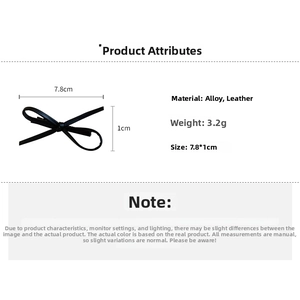 Detailed view of Y2K black leather bow hair clip showing 7.8cm dimensions and alloy base