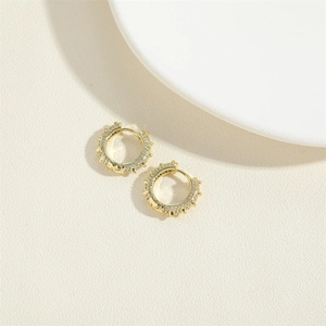 French vintage gold circle huggie earrings with pave cubic zirconia and punk spike studs