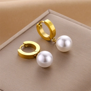 Elegant 18k gold plated pearl drop earrings set on a premium jewelry display box