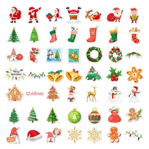 Detailed close-up of colorful waterproof holographic Christmas stickers for gift decoration