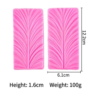 Pink silicone peacock feather leaf texture fondant mold with precise dimensions