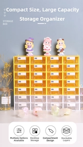 Front view of a 24-drawer desktop storage box with yellow and transparent drawers