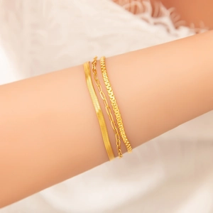 Three-piece 18k gold plated stainless steel snake and link chain bracelets set for women