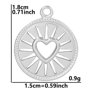 Detail showing dimensions of silver heart pendant with woven edge and 18k plating