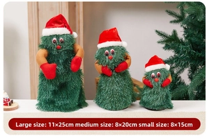Drei tanzende Plüsch-Weihnachtsbäume in S, M, L mit roten Weihnachtsmützen für Deko