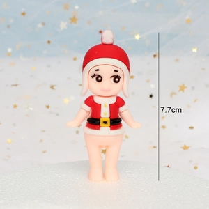 Cute 7.7cm red Santa Christmas doll figurine for holiday cake decoration and ornaments