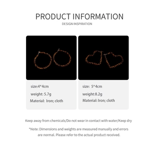 Detailed views of round and heart leopard print earrings with dimensions and specifications