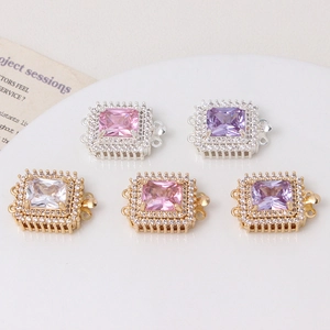 Rectangle zircon clasp connector in gold and silver for DIY luxury jewelry making