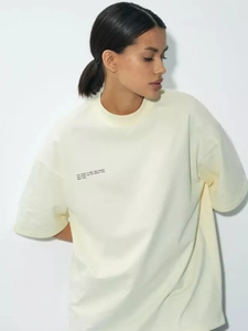 Γυναικείο T-Shirt Οργανικό Ανακυκλωμένο Βαμβάκι Τύπωμα Γράμματα Κοντό Μανίκι Χαλαρό Casual Streetwear Κρέμα