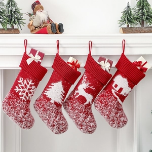 Christmas Stockings Knitted Nylon Hanging Ornaments Holiday Decoration Reindeer Tree House Snowflake Pattern Gift Bags