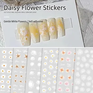 Flower Nail Art Stickers Ultra Thin Waterproof Self Adhesive White Daisy Floral Designs Women DIY Manicure