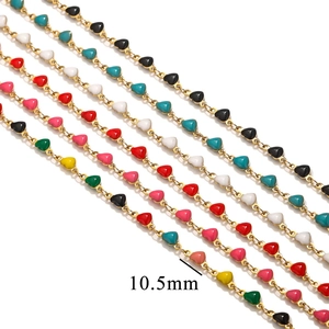 Detail view of 10.5mm colorful enamel heart chain links in stainless steel for DIY jewelry