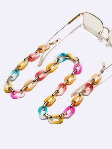 Colorful gradient resin acrylic glasses chain with gold metal rings and rubber ends