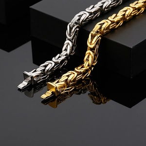 Bracelets chaîne byzantine pour hommes en finitions argent et or 18 carats