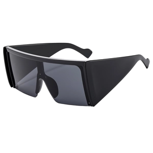 Oversized square semi-rimless sunglasses with wide temples and dark gray lenses