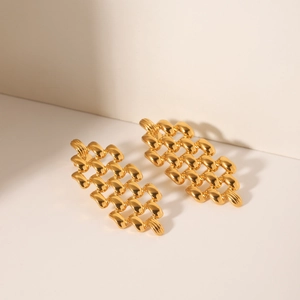 Boucles d'oreilles en acier inoxydable doré 18K style bracelet montre en maille tissée