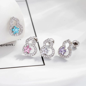 Gourd Shape Star Zircon Cartilage Stud Earrings Titanium Steel Copper Screw Back Piercing Jewelry Vintage Sweet For Women