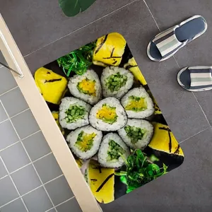 Tapis De Cuisine Imprimé Sushi Réaliste Flanelle Antidérapant Absorbant Tapis De Sol Pour Entrée Maison Salle De Bain