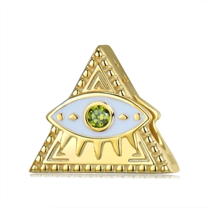 925 silver gold pyramid evil eye bead charm with green gemstone for jewelry making
