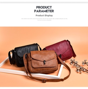 Detailed view of vintage soft leather crossbody bags in black, brown, and burgundy colors