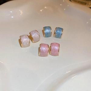Alloy Enamel C-Shape Stud Earrings With 925 Sterling Silver Earring Post Geometric Simple Elegant Sweet Jewelry For Women