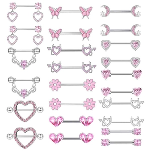 Nipple Rings Stainless Steel Pink Heart Butterfly Piercing Jewelry Body Decoration Zircon Inlaid Fashion For Women