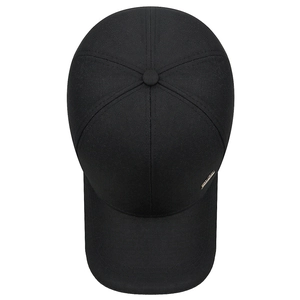 Classic black six-panel cotton baseball cap with a refined side metal accent piece