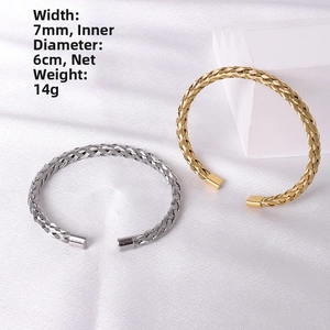 Detailed view of woven steel cuff bracelets showing 7MM width and 6CM inner diameter dimensions