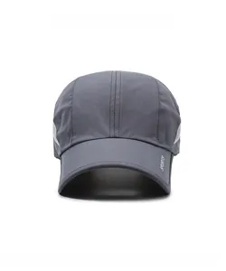 Detail of dark grey quick-dry baseball cap with breathable mesh and SPORTS print