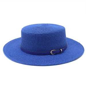 Chapeau De Paille Boater Femme Couronne Plate Large Bord Protection Solaire Plage Été Style Français Élégant Boucle
