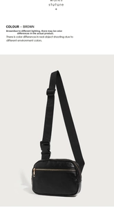 Detail of vintage PU leather crossbody chest bag with textured finish and gold zippers