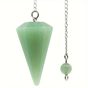 Péndulo de cristal verde en forma de cono hexagonal con cadena para meditación