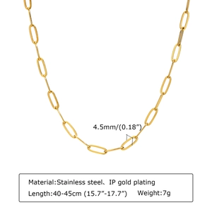 Detail of 4.5mm gold plated stainless steel square link necklace with dimensions and specs