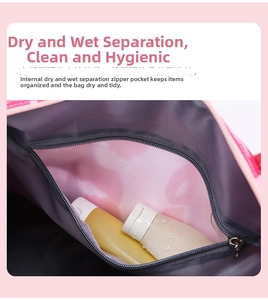 Detailed view of the internal waterproof wet-dry separation zipper pocket in a gym bag
