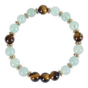 8mm Green Aventurine and Tiger Eye Stone stretch beaded bracelet with gold spacers