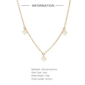 Detail of S925 sterling silver hummingbird necklace featuring three opal stones and 40+5cm chain