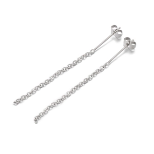 Elegant long silver tassel chain earrings with minimalist stainless steel drop design